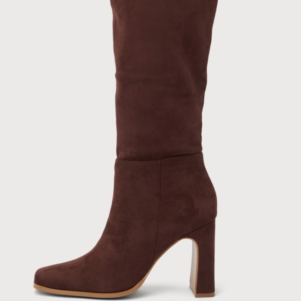 Lulus Ceceliaa Dark Brown Suede Square Toe Knee-high Boots - Size 9